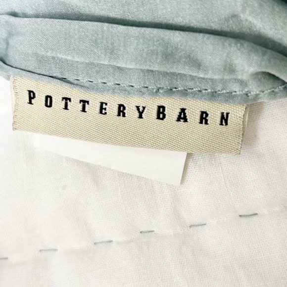 POTTERY BARN One Blue Silk Cotton Blend Hand-Stitched Pillow Sham King 20” X 36” - Picture 8 of 10